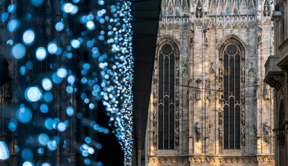 Bokeh of Christmas Lights in front of the Duomo di Milano