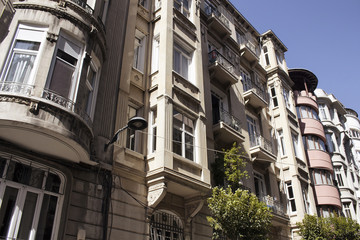 Bottom view of old, historical, typical buildings in Nisantasi n