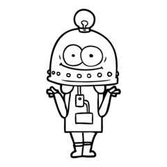 happy carton robot with light bulb