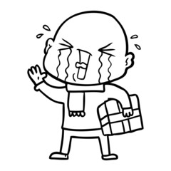 cartoon crying bald man