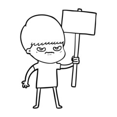 angry cartoon boy protesting