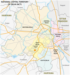 Fototapeta na wymiar Administrative, political and street map of the National Capital Territory of Delhi NCT