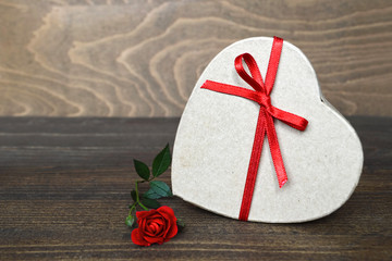 Mothers Day gift: Heart shaped gift box and rose