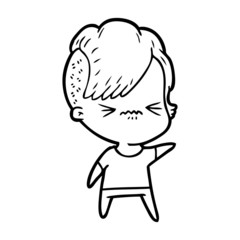 cartoon annoyed hipster girl