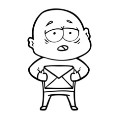 cartoon tired bald man