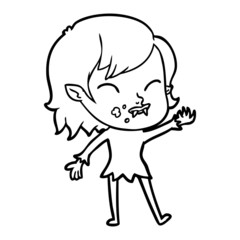 cartoon vampire girl with blood on cheek