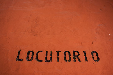 Detail of a wall of Santa Catalina Monastery, Arequipa, Peru, saying "Locutorio", "Parlour" in spanish