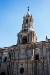Fototapeta na wymiar Belltower of the Arequipa cathedral, Peru