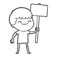 cartoon smiling boy with placard