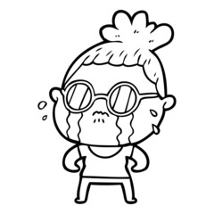 cartoon crying woman wearing sunglasses