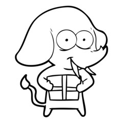 happy cartoon elephant with present
