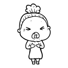 cartoon angry old woman
