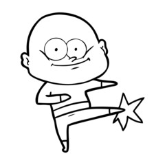 cartoon bald man karate kicking