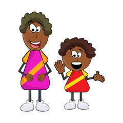 african black boy cartoon with mother isolated on white background