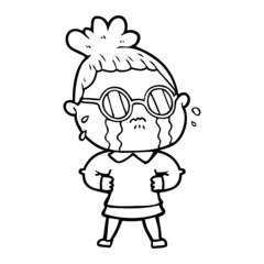 Obraz premium cartoon crying woman wearing spectacles