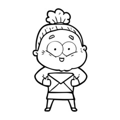 cartoon happy old woman