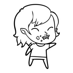 cartoon vampire girl with blood on cheek