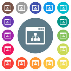 Networking application flat white icons on round color backgrounds