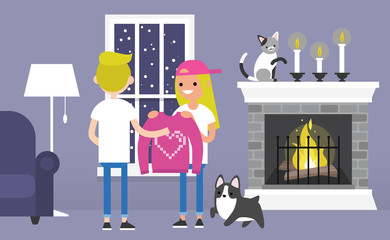 A couple of young characters celebrating saint valentines day