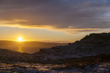 Norwegen, Varangerfjord, Sonnenuntergang