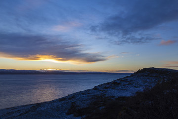 Norwegen, Varangerfjord, Sonnenuntergang
