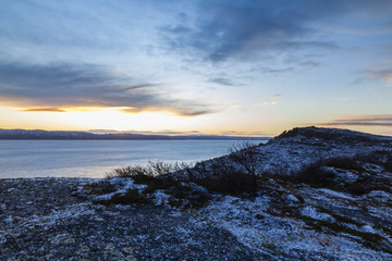 Norwegen, Varangerfjord, Sonnenuntergang