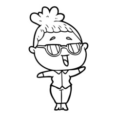 cartoon happy woman wearing spectacles