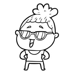 cartoon happy woman wearing spectacles