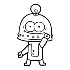 happy carton robot with light bulb