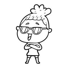cartoon happy woman wearing spectacles