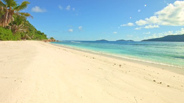 Dolly shot: Anse fourmis, La Digue Island, Seychelles