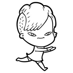 cute cartoon girl with hipster haircut