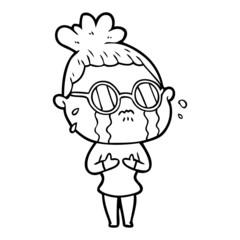 cartoon crying woman wearing dark glasses