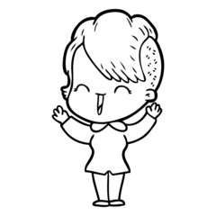 cartoon happy hipster girl