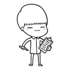 cartoon smug boy with clip board