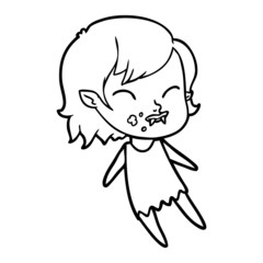 cartoon vampire girl with blood on cheek