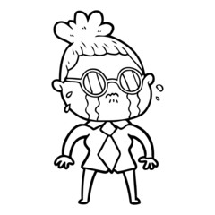 cartoon crying woman wearing spectacles
