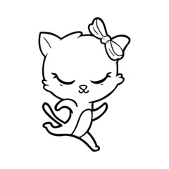 Obraz na płótnie Canvas cute cartoon cat with bow running