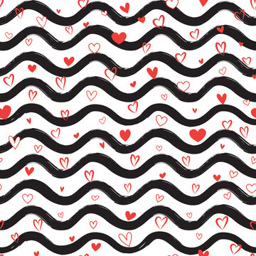 Love heart seamless pattern. Abstract stylish hand drawn background. Holiday ornamental wallpaper.