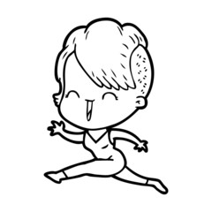 cartoon happy hipster girl