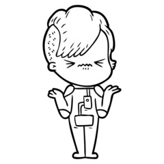 cartoon annoyed hipster girl wearing space suit