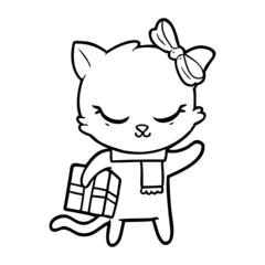 cute cartoon cat with present