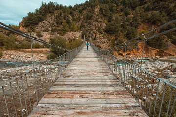 Fototapeta premium Bridge in Janovas village abandoned in Pyrenees in Huesca Spain