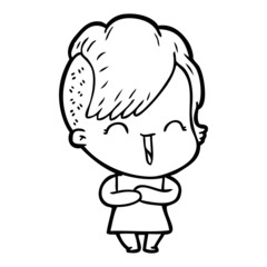 cartoon happy hipster girl