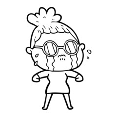 cartoon crying woman wearing spectacles