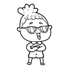 cartoon happy woman wearing spectacles