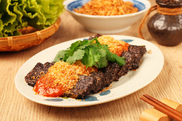 Blood rice cake  with peanut powder , Taiwanese traditional food      