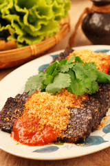 Blood rice cake  with peanut powder , Taiwanese traditional food      