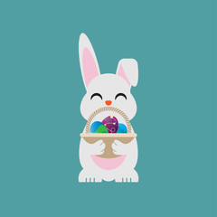 Easter egg bunny holding a basket containing eggs
