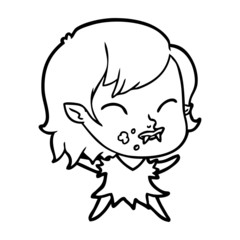 cartoon vampire girl with blood on cheek